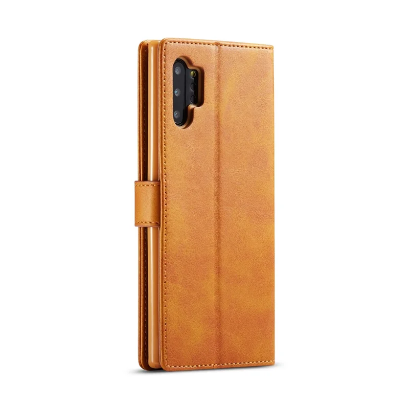 LC.IMEEKE PU Leather Protective Flip Wallet Casing for Samsung Galaxy Note 10 Plus/Note 10 Plus 5G - Brown