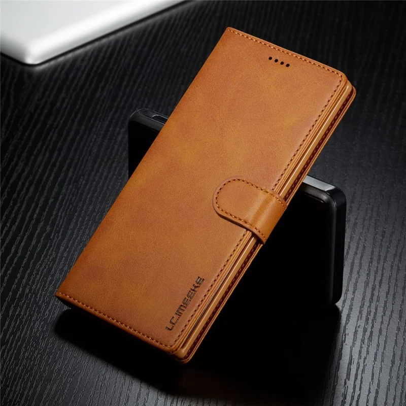 LC.IMEEKE PU Leather Protective Flip Wallet Casing for Samsung Galaxy Note 10 Plus/Note 10 Plus 5G - Brown