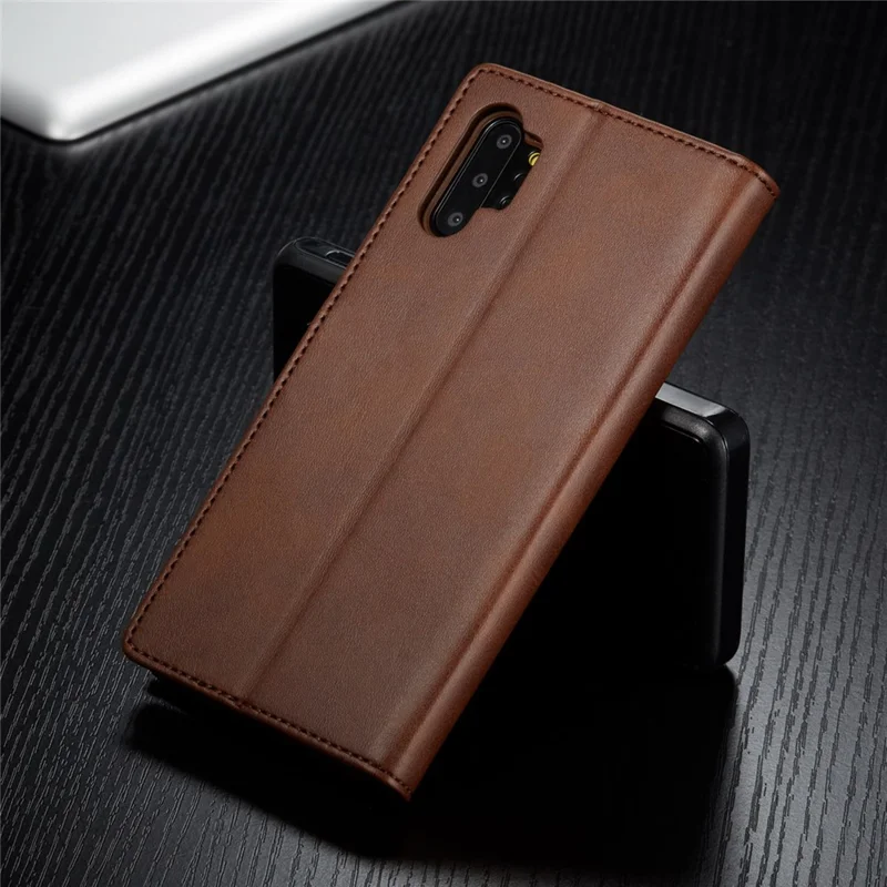 LC.IMEEKE PU Leather Protective Flip Wallet Casing for Samsung Galaxy Note 10 Plus/Note 10 Plus 5G - Coffee