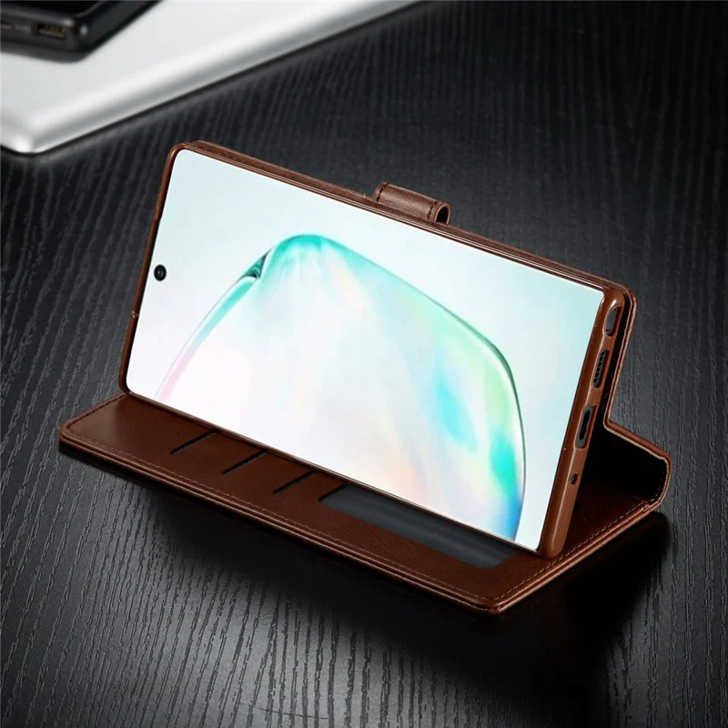 LC.IMEEKE PU Leather Protective Flip Wallet Casing for Samsung Galaxy Note 10 Plus/Note 10 Plus 5G - Coffee