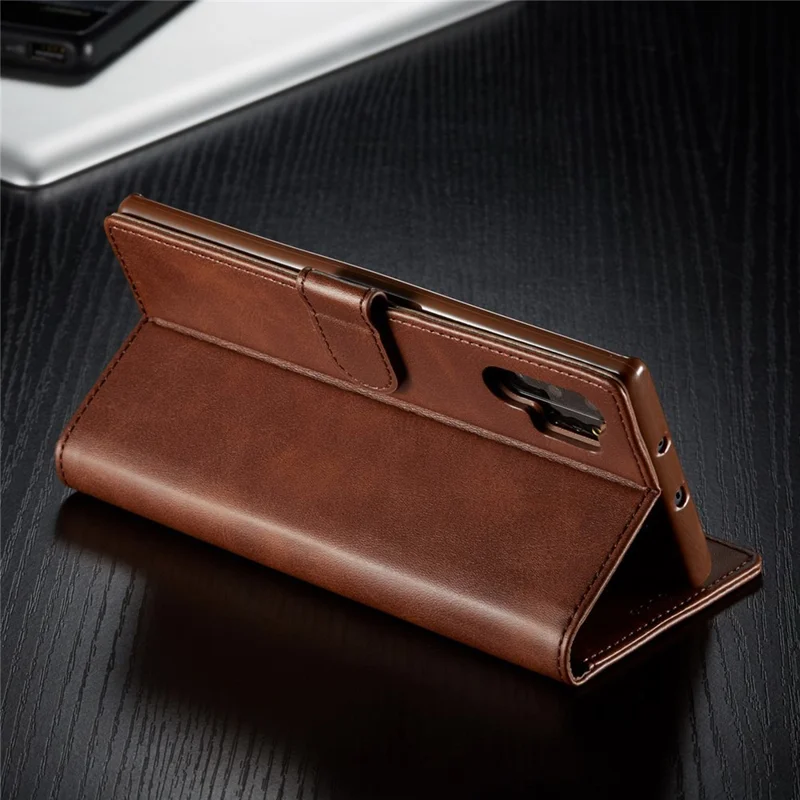LC.IMEEKE PU Leather Protective Flip Wallet Casing for Samsung Galaxy Note 10 Plus/Note 10 Plus 5G - Coffee