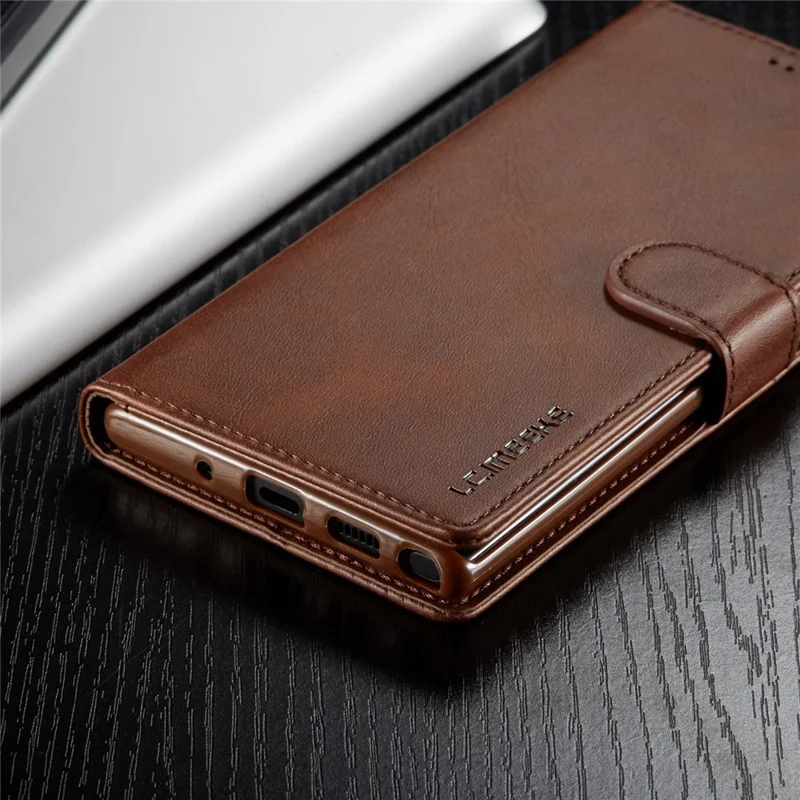 LC.IMEEKE PU Leather Protective Flip Wallet Casing for Samsung Galaxy Note 10 Plus/Note 10 Plus 5G - Coffee
