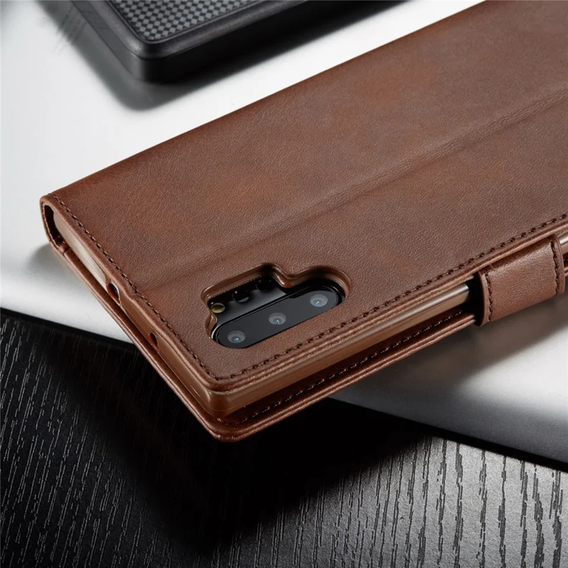 LC.IMEEKE PU Leather Protective Flip Wallet Casing for Samsung Galaxy Note 10 Plus/Note 10 Plus 5G - Coffee