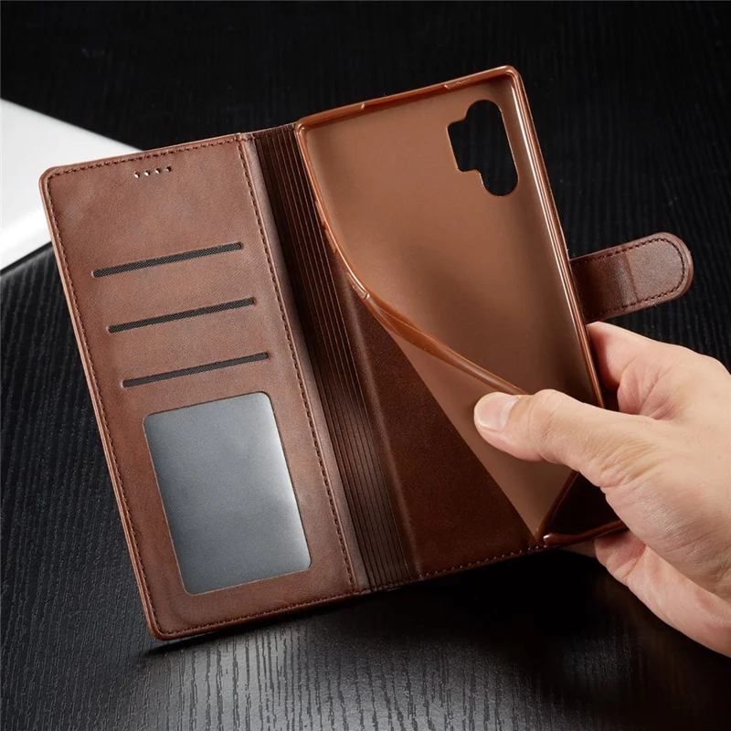 LC.IMEEKE PU Leather Protective Flip Wallet Casing for Samsung Galaxy Note 10 Plus/Note 10 Plus 5G - Coffee