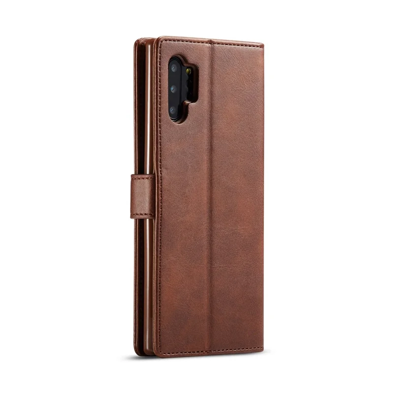 LC.IMEEKE PU Leather Protective Flip Wallet Casing for Samsung Galaxy Note 10 Plus/Note 10 Plus 5G - Coffee