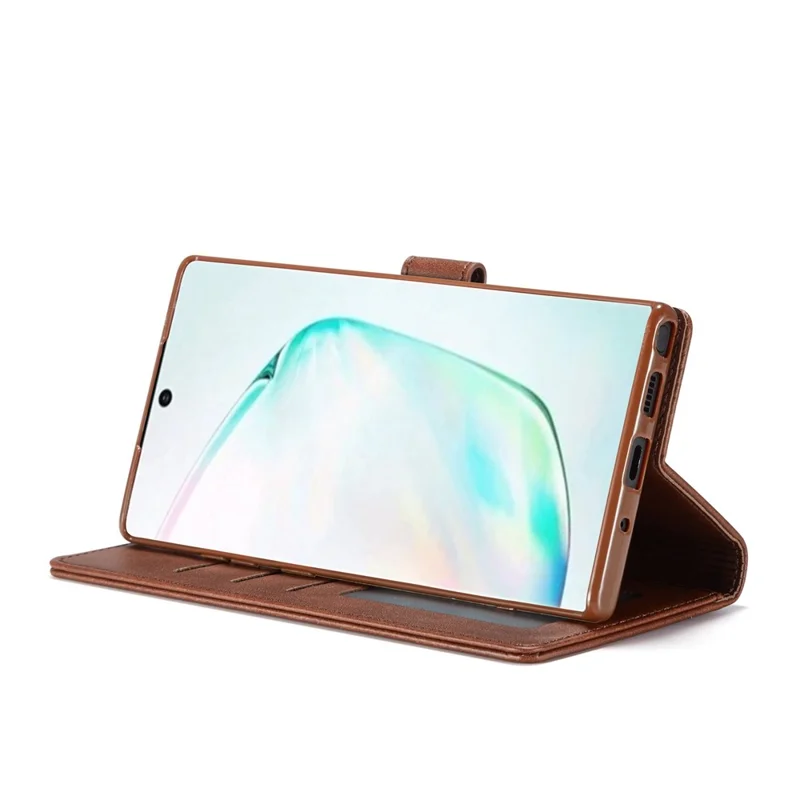 LC.IMEEKE PU Leather Protective Flip Wallet Casing for Samsung Galaxy Note 10 Plus/Note 10 Plus 5G - Coffee