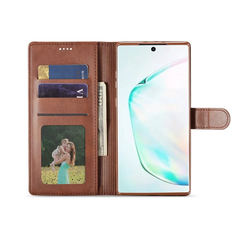 LC.IMEEKE PU Leather Protective Flip Wallet Casing for Samsung Galaxy Note 10 Plus/Note 10 Plus 5G - Coffee