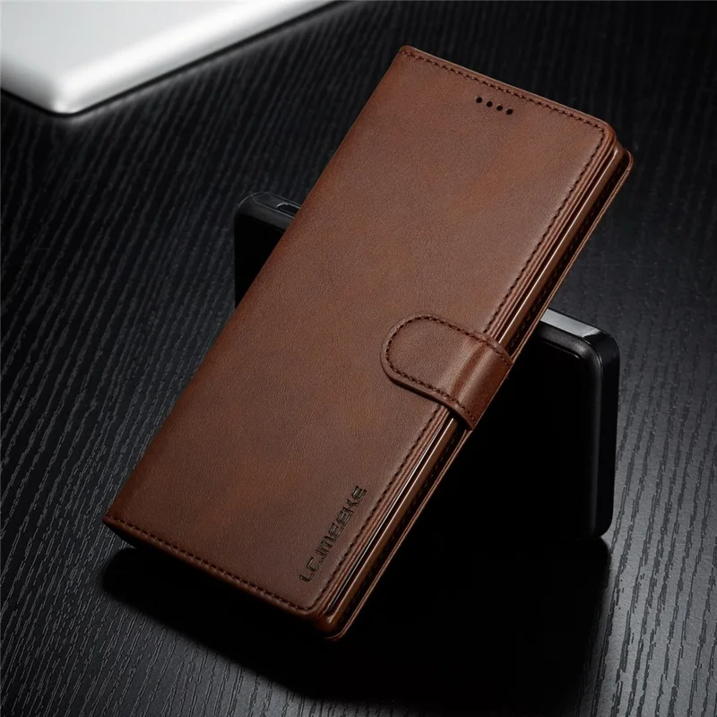 LC.IMEEKE PU Leather Protective Flip Wallet Casing for Samsung Galaxy Note 10 Plus/Note 10 Plus 5G - Coffee