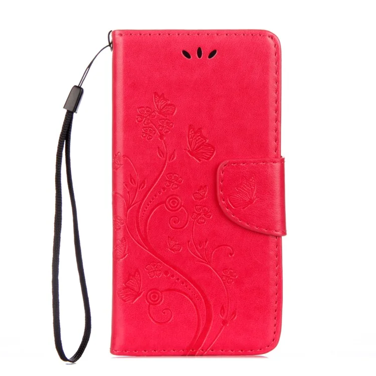 Impressum Schmetterling Blume PU Leder Brieftasche Hülle Für Samsung Galaxy Xcover 4s - Rot