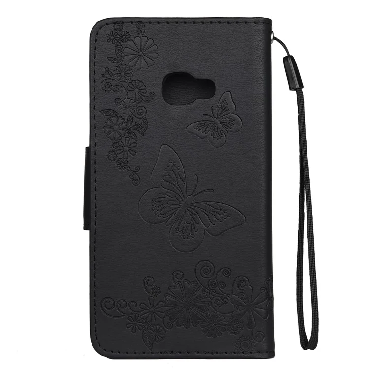 Impressum Blumen Schmetterling Leder Brieftasche Hülle Für Samsung Galaxy Xcover 4s - Schwarz