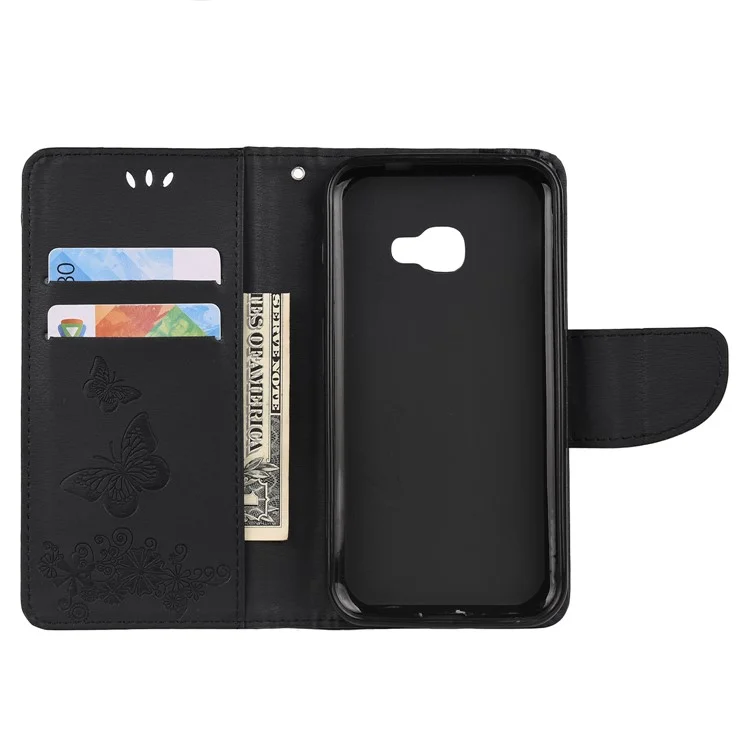 Empreinte Flower Butterfly le Cuir Portefeuille Portefeuille Pour Samsung Galaxy Xcover 4s - le Noir