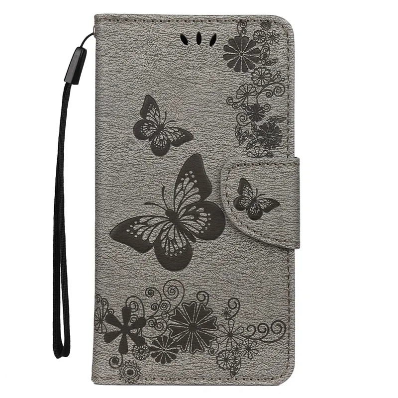 Imprint Flower Butterfly Leather Wallet Stand Case for Samsung Galaxy Xcover 4s - Grey
