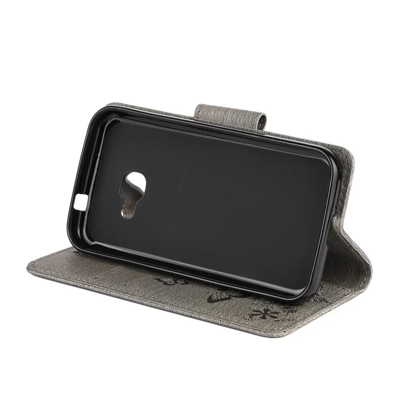 Imprint Flower Butterfly Leather Wallet Stand Case for Samsung Galaxy Xcover 4s - Grey