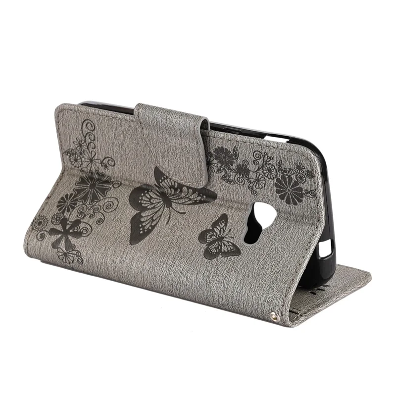Imprint Flower Butterfly Leather Wallet Stand Case for Samsung Galaxy Xcover 4s - Grey