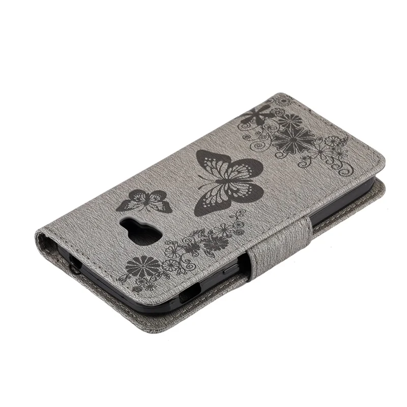 Imprint Flower Butterfly Leather Wallet Stand Case for Samsung Galaxy Xcover 4s - Grey