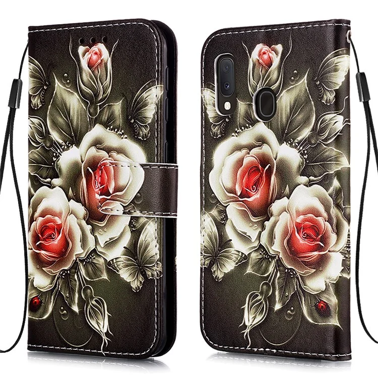 Modèle D'impression PU en Cuir Flip Stand de Téléphone Couverture de Téléphone Pour Samsung Galaxy A20e / A10e - Fleur