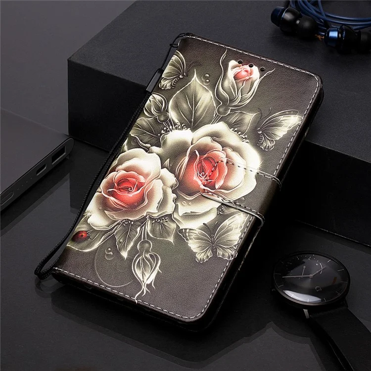 Modèle D'impression PU en Cuir Flip Stand de Téléphone Couverture de Téléphone Pour Samsung Galaxy A20e / A10e - Fleur