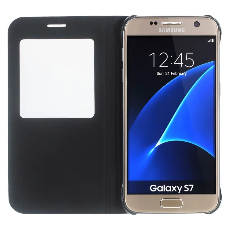 Litchi Grain Window View Leather Case for Samsung Galaxy S7 G930 - Black