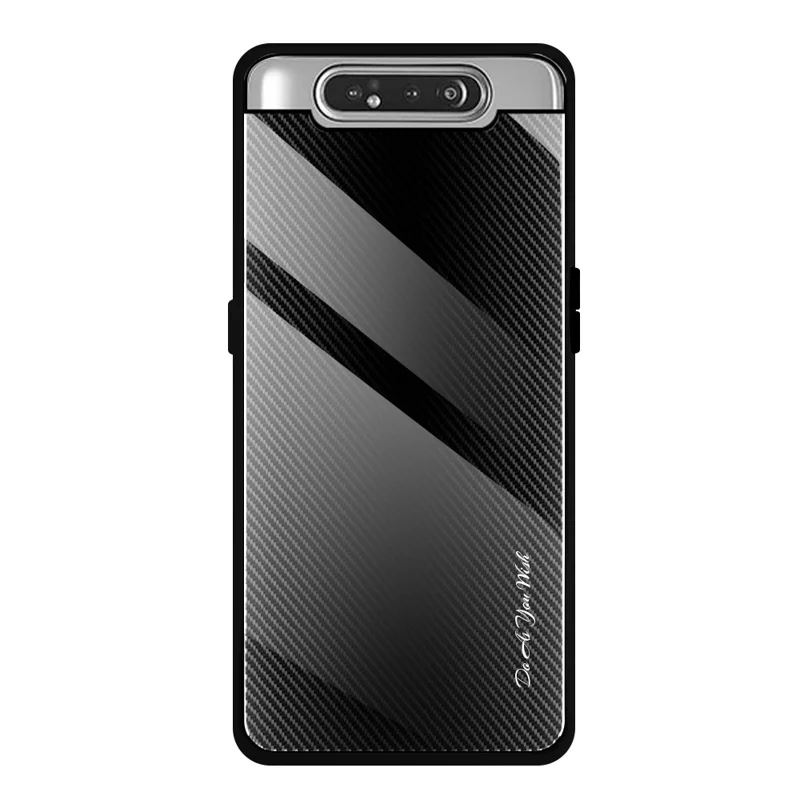 جراب هاتف من الزجاج المُصَفي المتدرج + حواف لينة من مادة البولي يوريثان الحراري لهاتف Samsung Galaxy A80 / A90 - أسود
