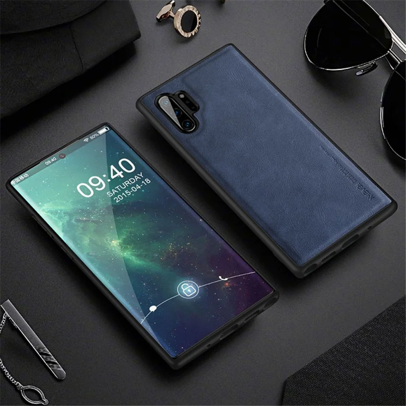 X-LEVEL Vintage Style PU Leather Coated TPU Back Case for Samsung Galaxy Note 10 Plus/10 Plus 5G - Dark Blue