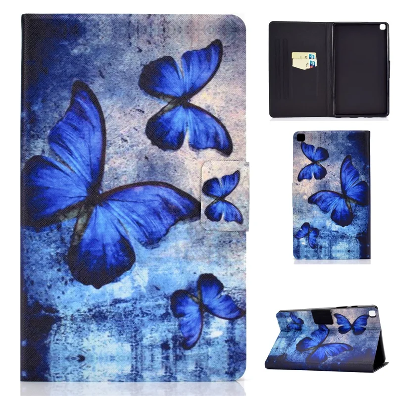 Pattern Printing Leather Stand Case for Samsung Galaxy Tab A 8.0 (2019) SM-T290 SM-T295 - Blue Butterfly