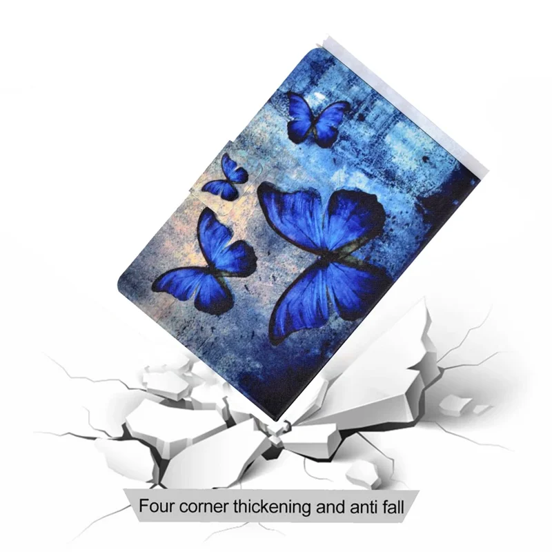 Pattern Printing Leather Stand Case for Samsung Galaxy Tab A 8.0 (2019) SM-T290 SM-T295 - Blue Butterfly