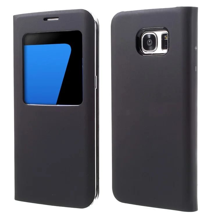 Window View Leather Cover Case for Samsung Galaxy S7 Edge G935 - Black