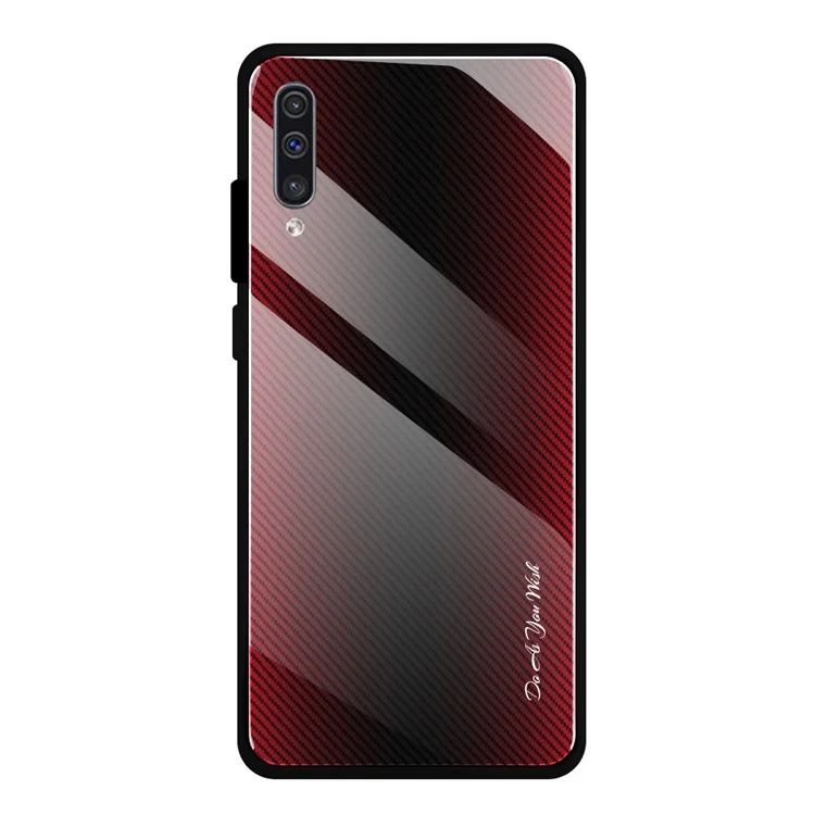 Carbon Fibre Texture Glass Back + TPU Hybrid Case for Samsung Galaxy A50/A50s/A30s - Red