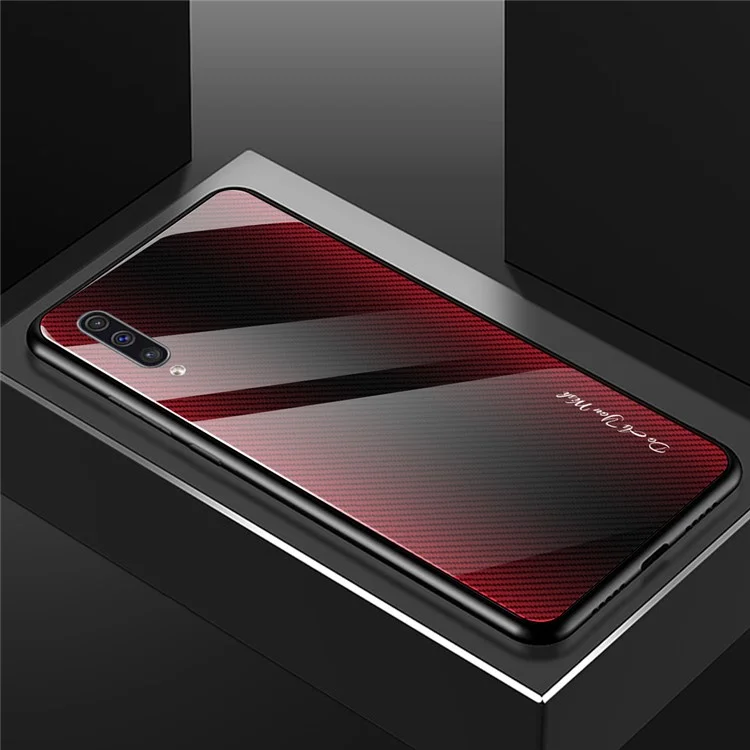 Carbon Fibre Texture Glass Back + TPU Hybrid Case for Samsung Galaxy A50/A50s/A30s - Red