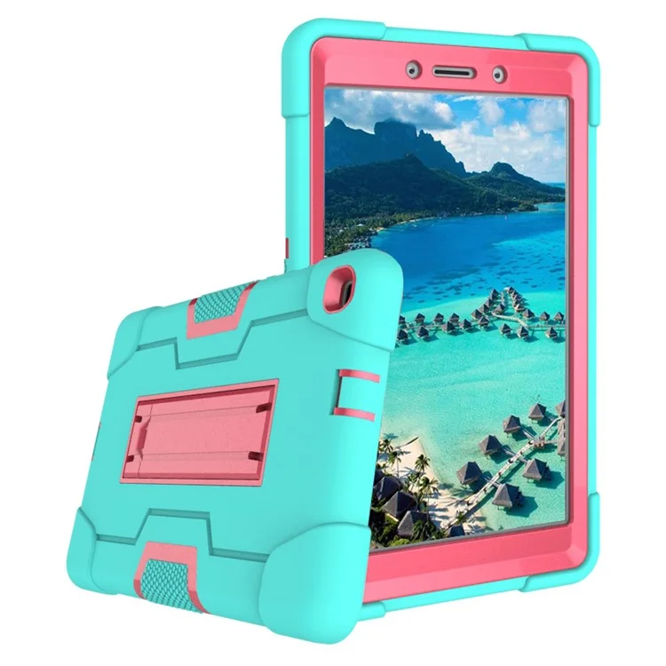 Capa de Tablet Durável Anti-arranhão à Prova de Choque Com Kickstand For Samsung Galaxy Tab A 8.0 (2019) T290 T295 - Ciano / Rosa