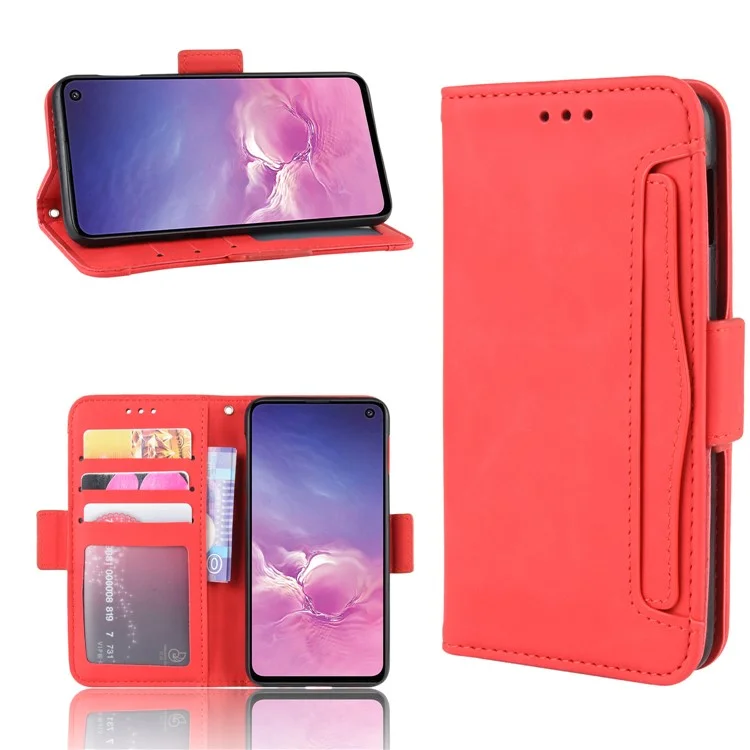 PU Leather Phone Case with Many Card Slots Covering Shell for Samsung Galaxy S10e - Red