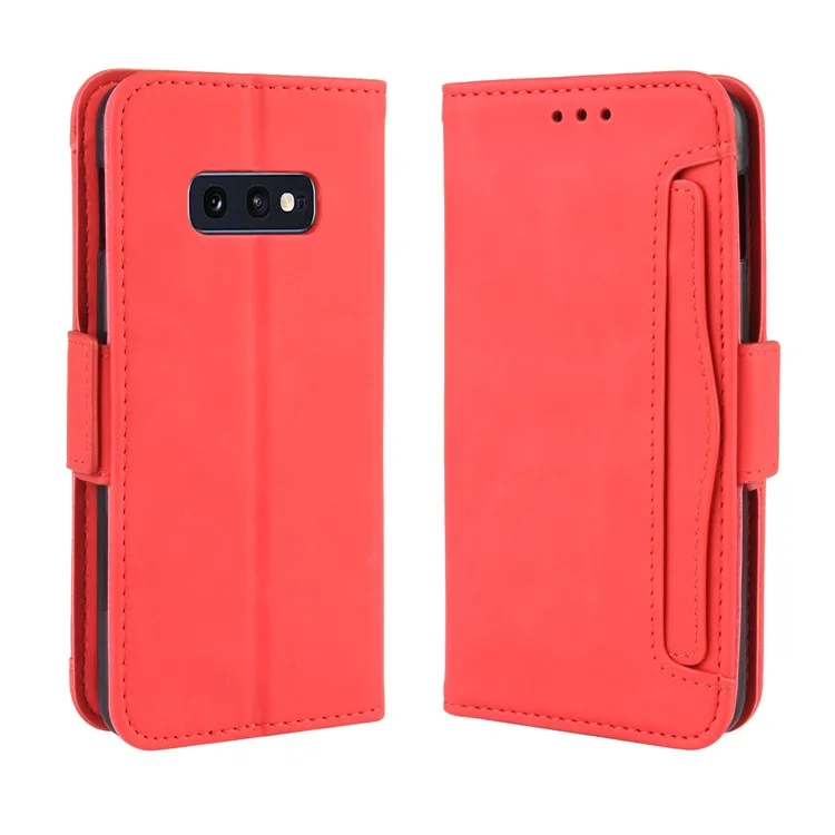 PU Leather Phone Case with Many Card Slots Covering Shell for Samsung Galaxy S10e - Red