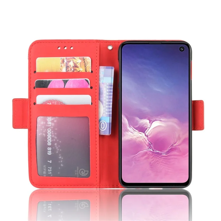 PU Leather Phone Case with Many Card Slots Covering Shell for Samsung Galaxy S10e - Red