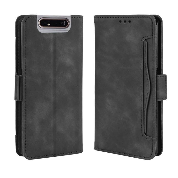 Para la Carcasa de la Billetera de Cuero Samsung Galaxy A80/A90 Con Múltiples Ranuras Para Tarjetas de Tarjeta - Negro