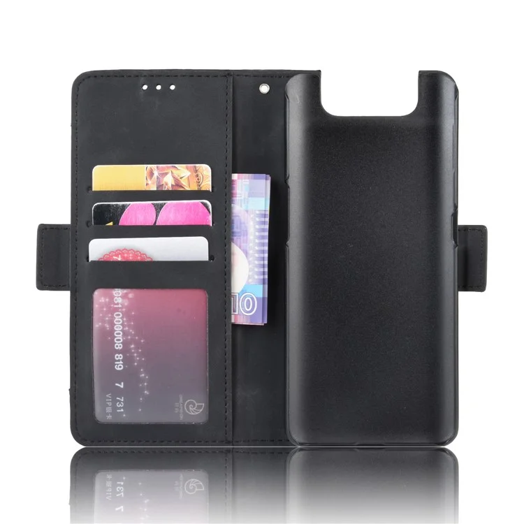 Para la Carcasa de la Billetera de Cuero Samsung Galaxy A80/A90 Con Múltiples Ranuras Para Tarjetas de Tarjeta - Negro