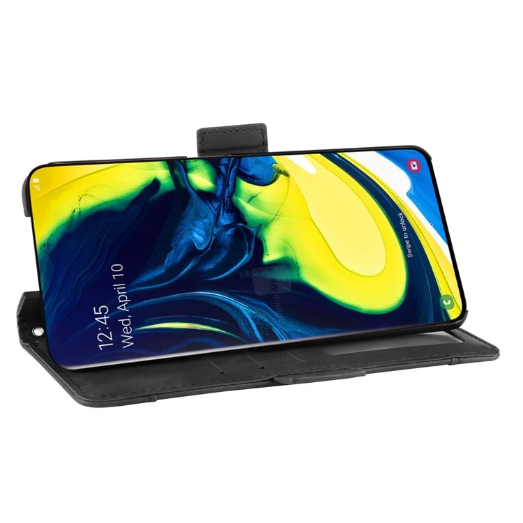 Para Samsung Galaxy A80/A90 Celas da Carteira de Couro Com Vários Slots de Cartas Capa - Preto