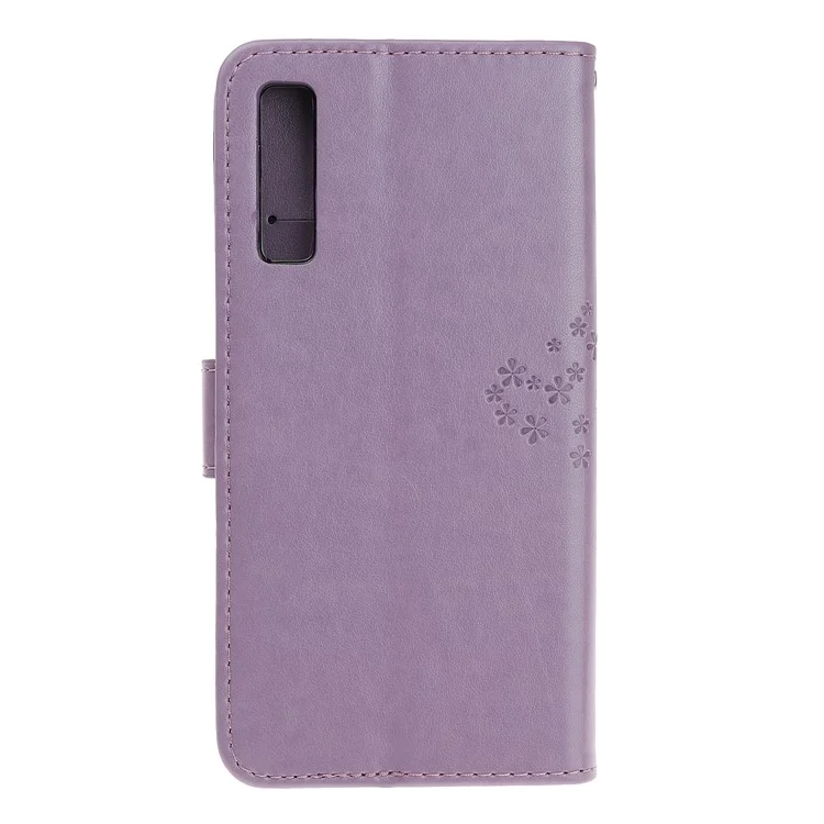 Imprint Tree Owl Leather Wallet Phone Case for Samsung Galaxy A50s/A50/A30s - Light Purple