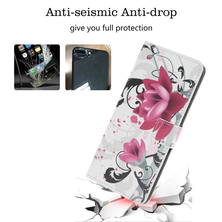 Estilo de Impresión PU Cubierta de Cuero Case de Teléfonos Para la Billetera Para Samsung Galaxy A50/a50s/a30s - Flores Moradas