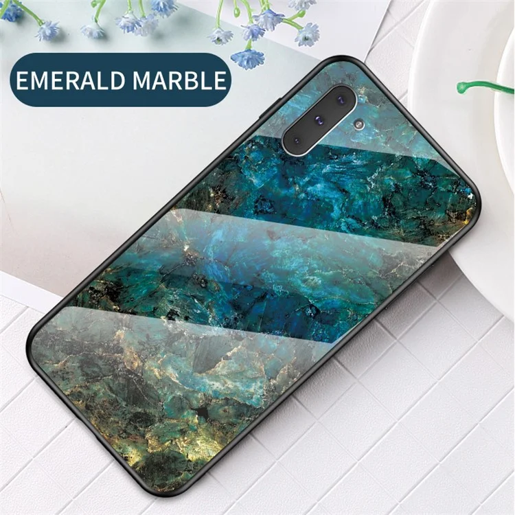 Marmor-Textur-Gehärtetes Glas + PC + TPU Hybrid-Hülle für Samsung Galaxy Note 10 5G / Note 10 - Smaragd