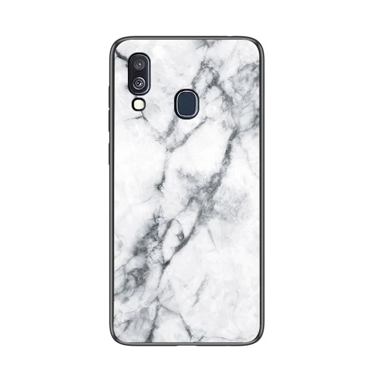 Marble Grain Pattern Tempered Glass PC + TPU Combo Case for Samsung Galaxy A40 - White