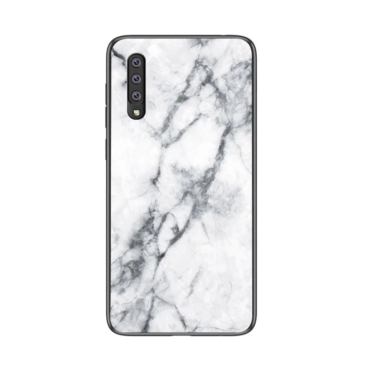 Marmormaserung Muster Gehärtetes Glas PC + TPU Handyhülle für Samsung Galaxy A50/A50s/A30s - Weiß