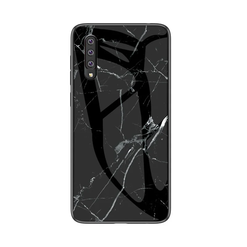 Marble Grain Pattern Tempered Glass PC + TPU Phone Shell for Samsung Galaxy A50/A50s/A30s - Black