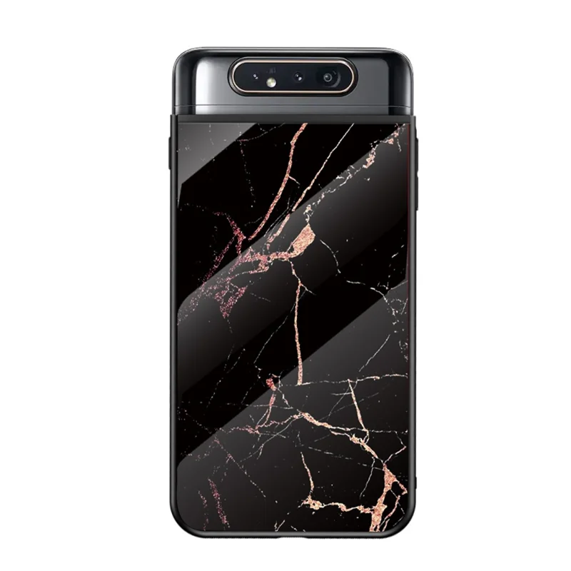 Marble Grain Pattern Tempered Glass PC + TPU Back Shell for Samsung Galaxy A80/A90 - Black/Gold