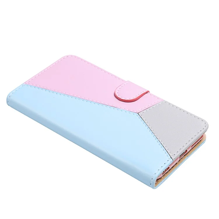 Tricolor PU Leather Wallet Stand Phone Case for Samsung Galaxy A30s/A50s - Blue/Purple/Grey