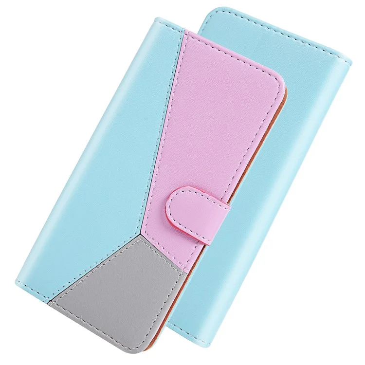 Tricolor pu Leather Willet Stand Case de Teléfono Para Samsung Galaxy A30s/a50s - Azul/púrpura/gris