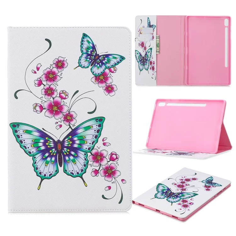 Carteira de Impressão de Padrões de Couro Para Couro Para Samsung Galaxy Tab S6 T860 - Borboletas e Flores