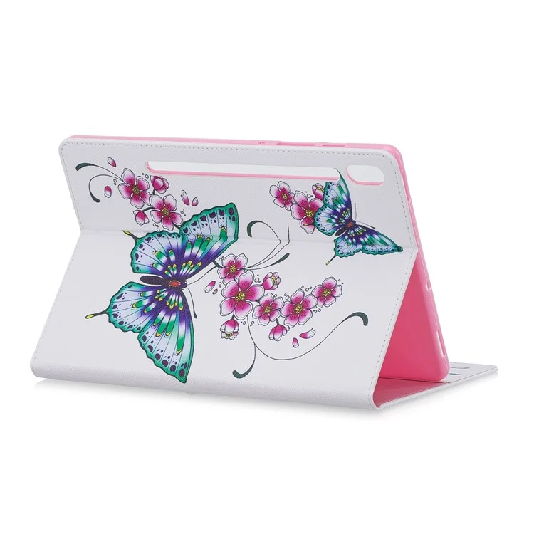 Motif D'impression de Portefeuille de Support en Cuir Coque Pour Samsung Galaxy Tab S6 T860 - Papillons et Fleurs