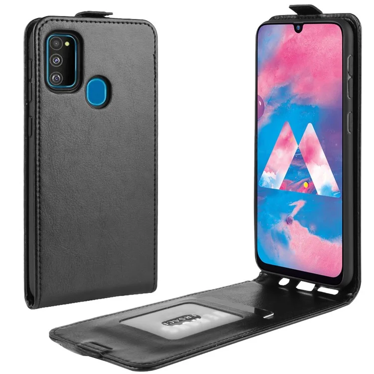 Crazy Horse Custodia in Pelle Verticale con Slot per Schede per Samsung Galaxy M30s - Nero