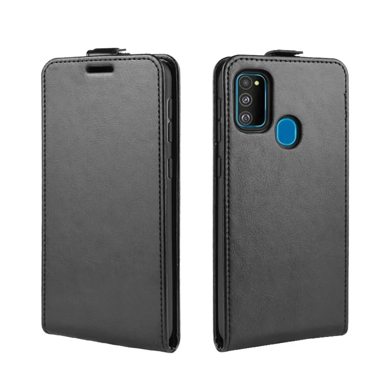 Crazy Horse Vertical Leather Involt Con Slot Per Carte Per Samsung Galaxy M30s - Nero