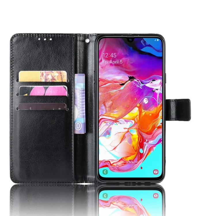 Crazy Horse Skin Wallet Leder Schutzschutz Mit Stand Für Samsung Galaxy A20s - Schwarz